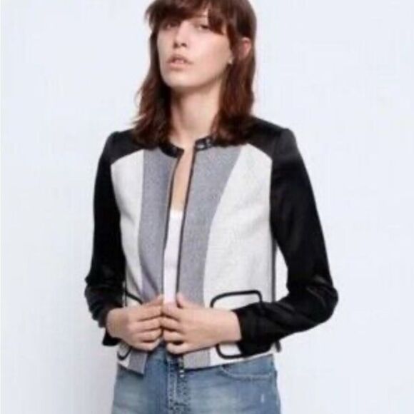 Zadig & Voltaire Mixed Media Textured Gray Jacket Black Sleeves  Women’s Size 38 - Picture 1 of 11
